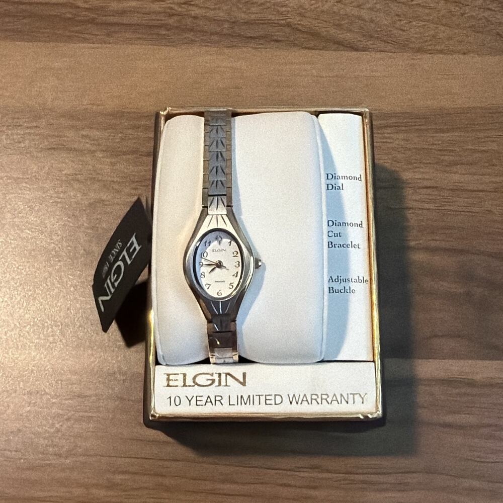 NWT Elgin Women's 2 Tone Watch Diamond Silver+Gold Analog Quartz no papers